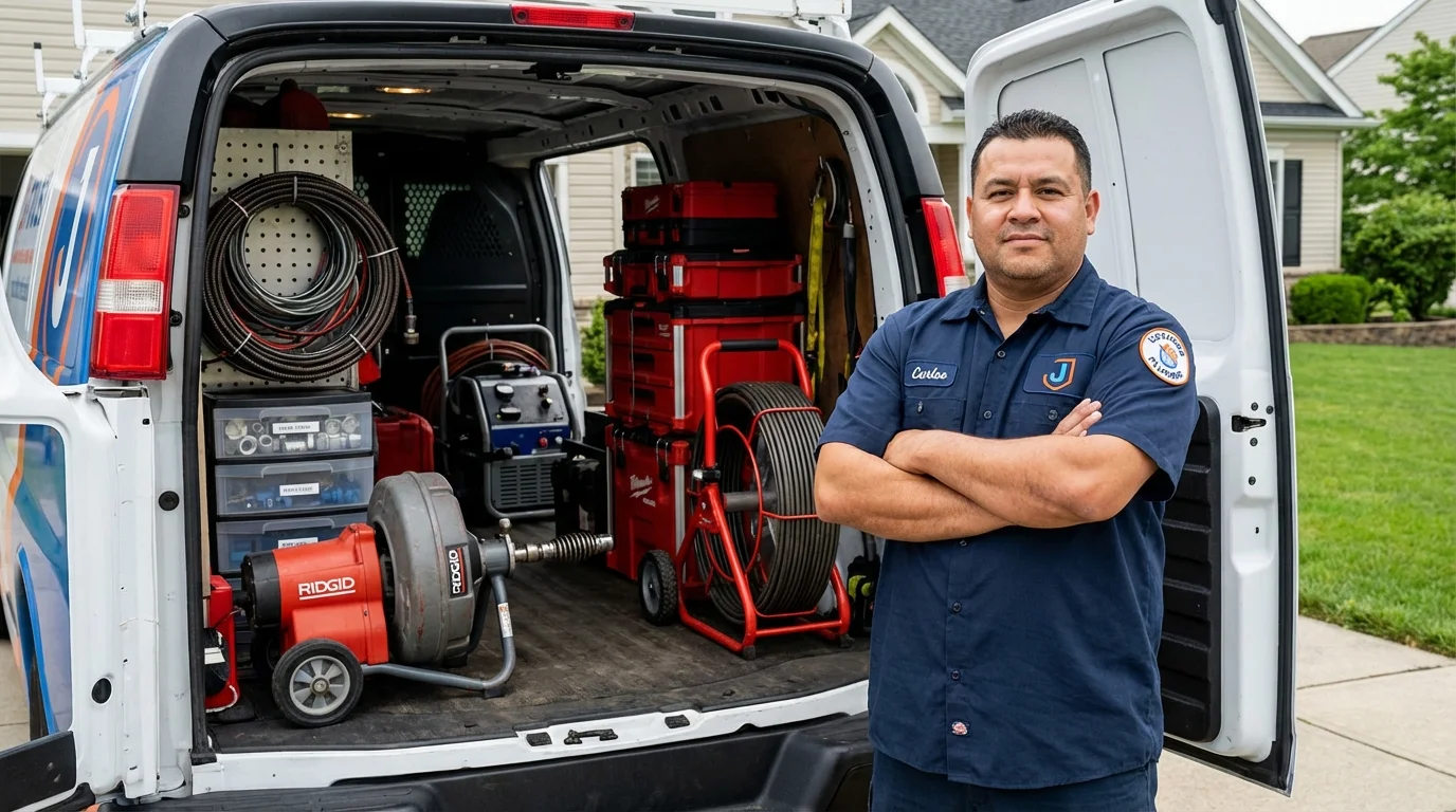 Professional drain cleaning equipment and Johns Plumbing LLC plumber in Weare