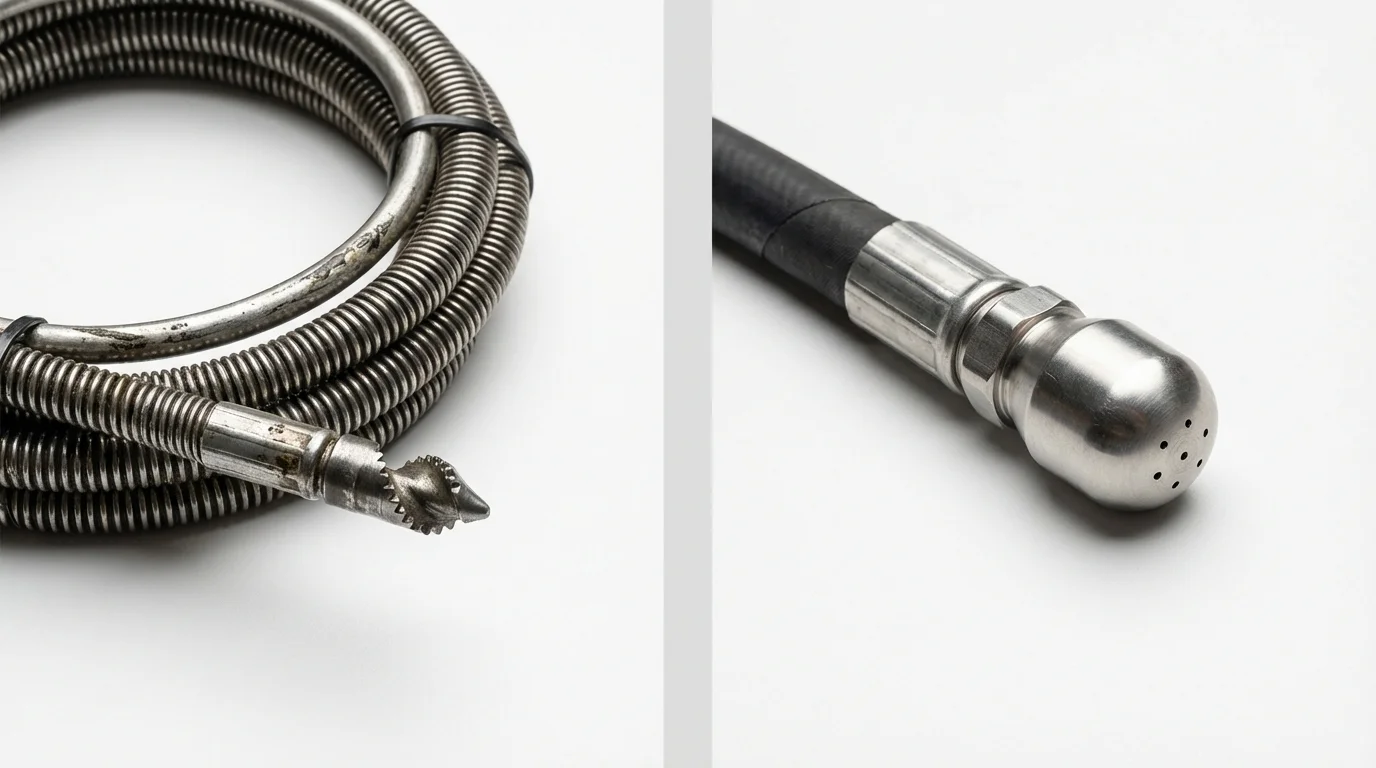 Drain snake cable and hydro jetting nozzle used for drain cleaning in Weare, NH