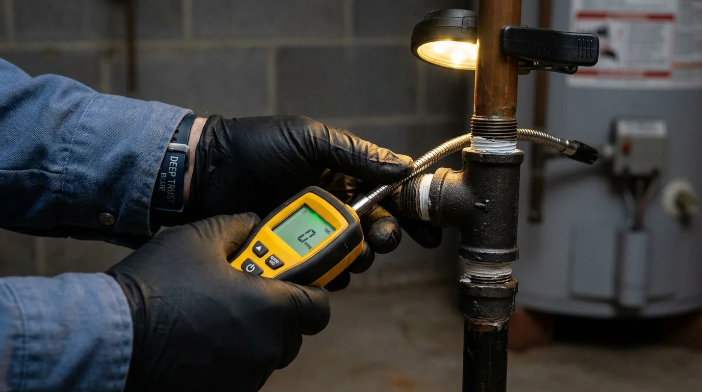 Gas leak detection with electronic sniffer by Johns Plumbing LLC in Weare