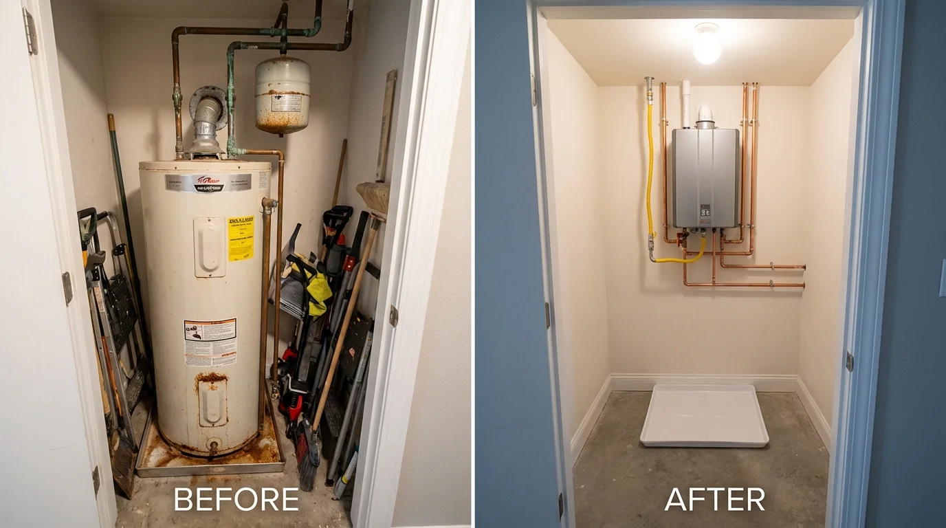 Tank water heater versus wall-mounted tankless unit comparison for Weare, NH homeowners