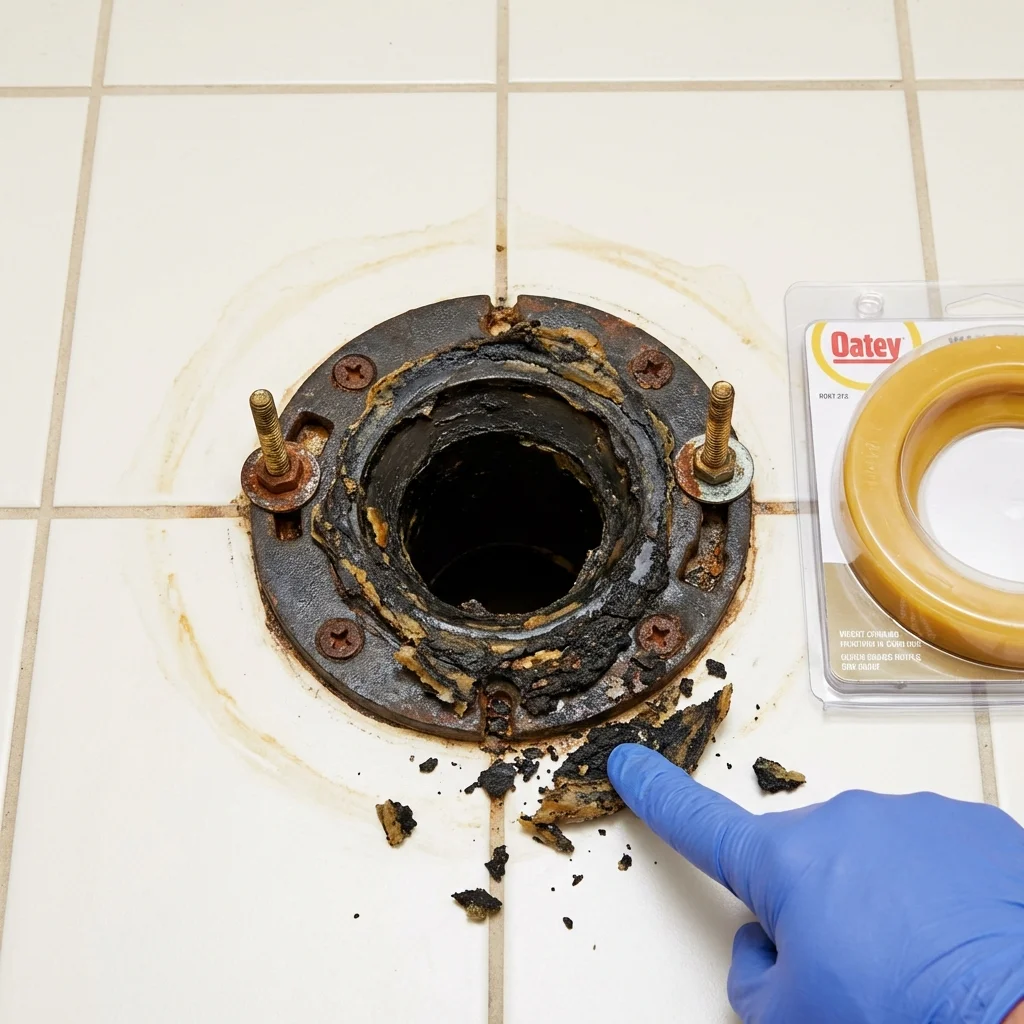 Failed wax ring showing water seepage at the base of a toilet in a Weare, NH home